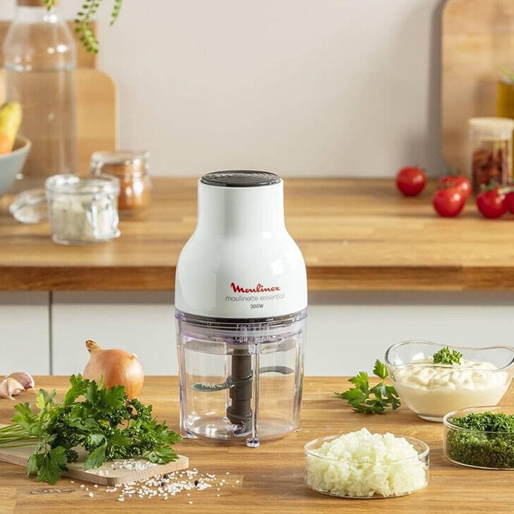 Moulinex Moulinette Essential 3 In 1 Mini Chopper 300W, 400ml Capacity, Secure Design, Powerful Performance - White/Black - DJ520127