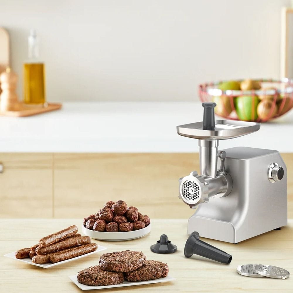 Moulinex HV10 Meat Mincer 2200W, Capacity 5.5Kg, Stainless Steel Body, 3 Mincing Grids, 8 Attachments, Powerful Motor - Silver - ME858DM0