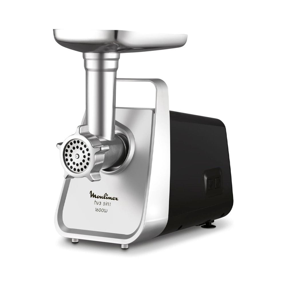 Moulinex HV3 5 In1 Meat Mincer 1600W, Capacity 1.9Kg, High performance, Carrying Handle, Metal Tray, Reverse Mode, Rubber Feet - Silver/Black - ME308827