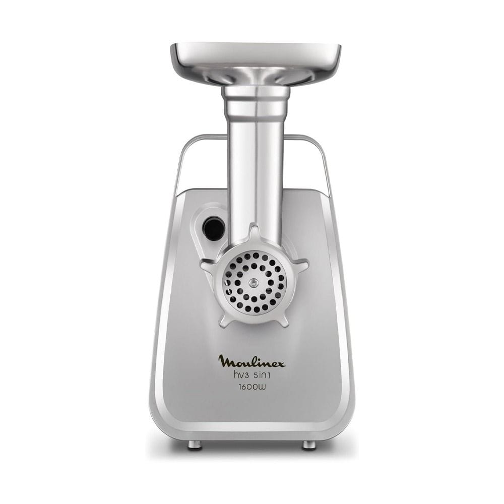 Moulinex HV3 5 In1 Meat Mincer 1600W, Capacity 1.9Kg, High performance, Carrying Handle, Metal Tray, Reverse Mode, Rubber Feet - Silver/Black - ME308827