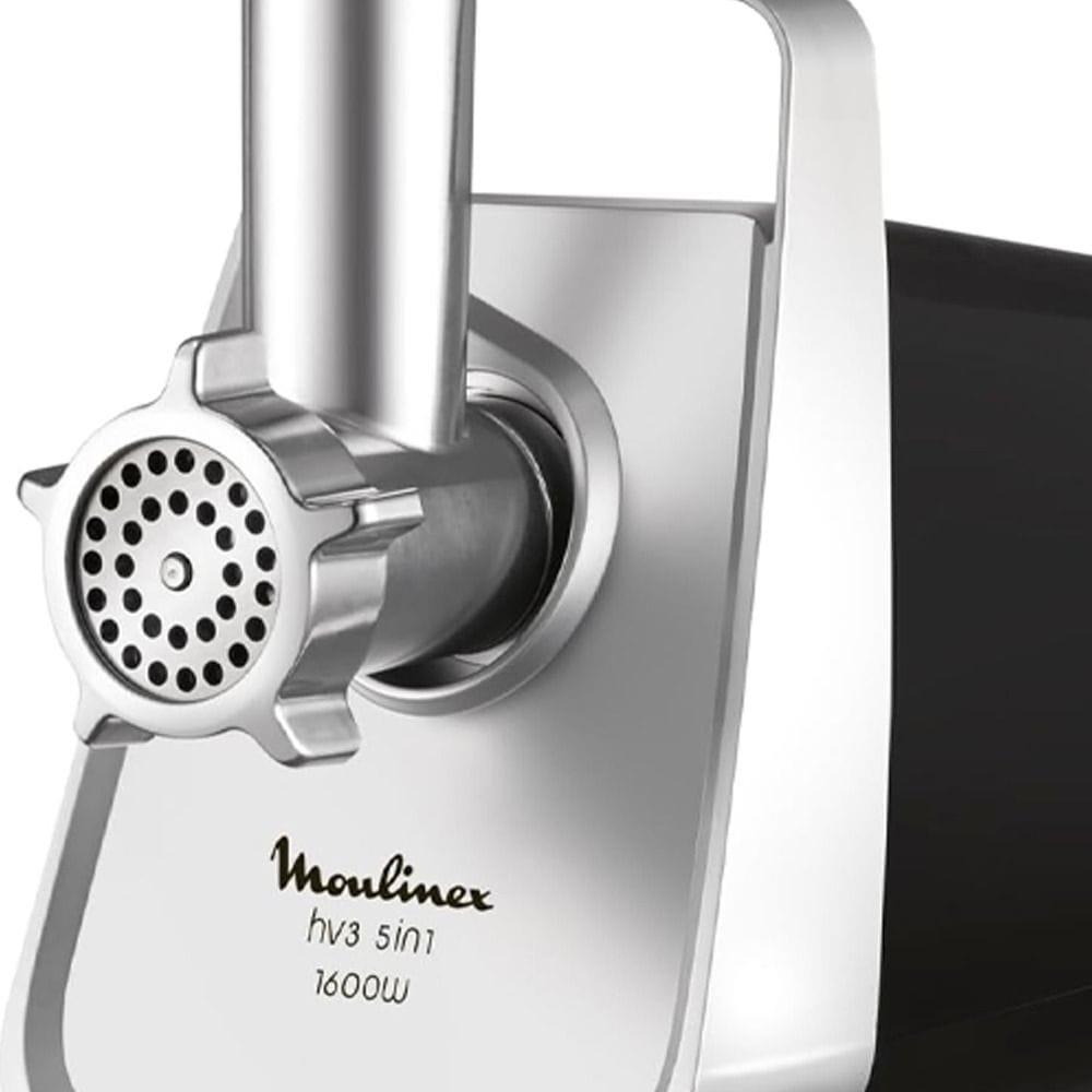 Moulinex HV3 5 In1 Meat Mincer 1600W, Capacity 1.9Kg, High performance, Carrying Handle, Metal Tray, Reverse Mode, Rubber Feet - Silver/Black - ME308827