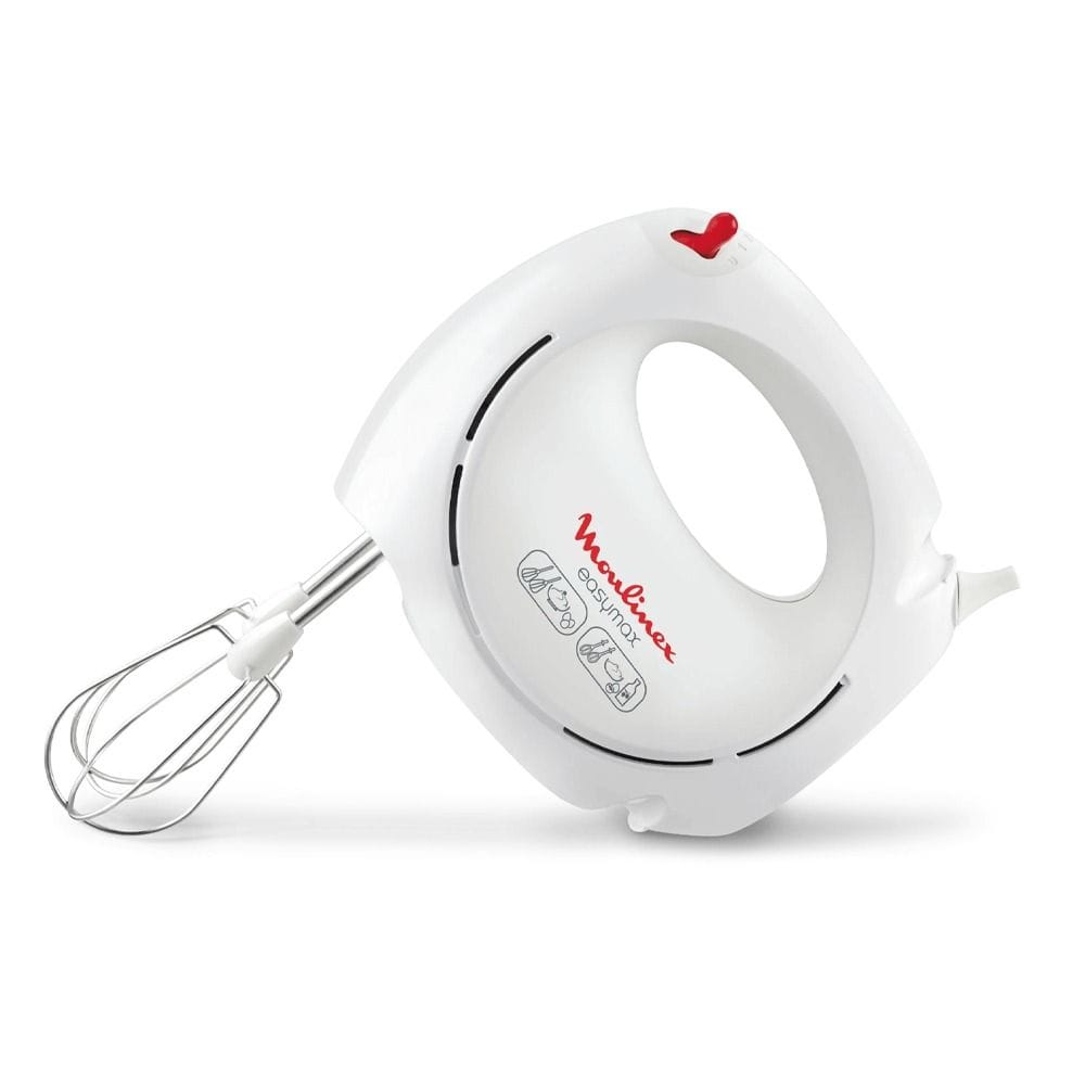 Moulinex Hand Mixer 200W, 2 Speed Setting, 2 Stainless Steel Whisks, Provides Quick Start And Stop Control, Designed For Mixing - White - HM250127