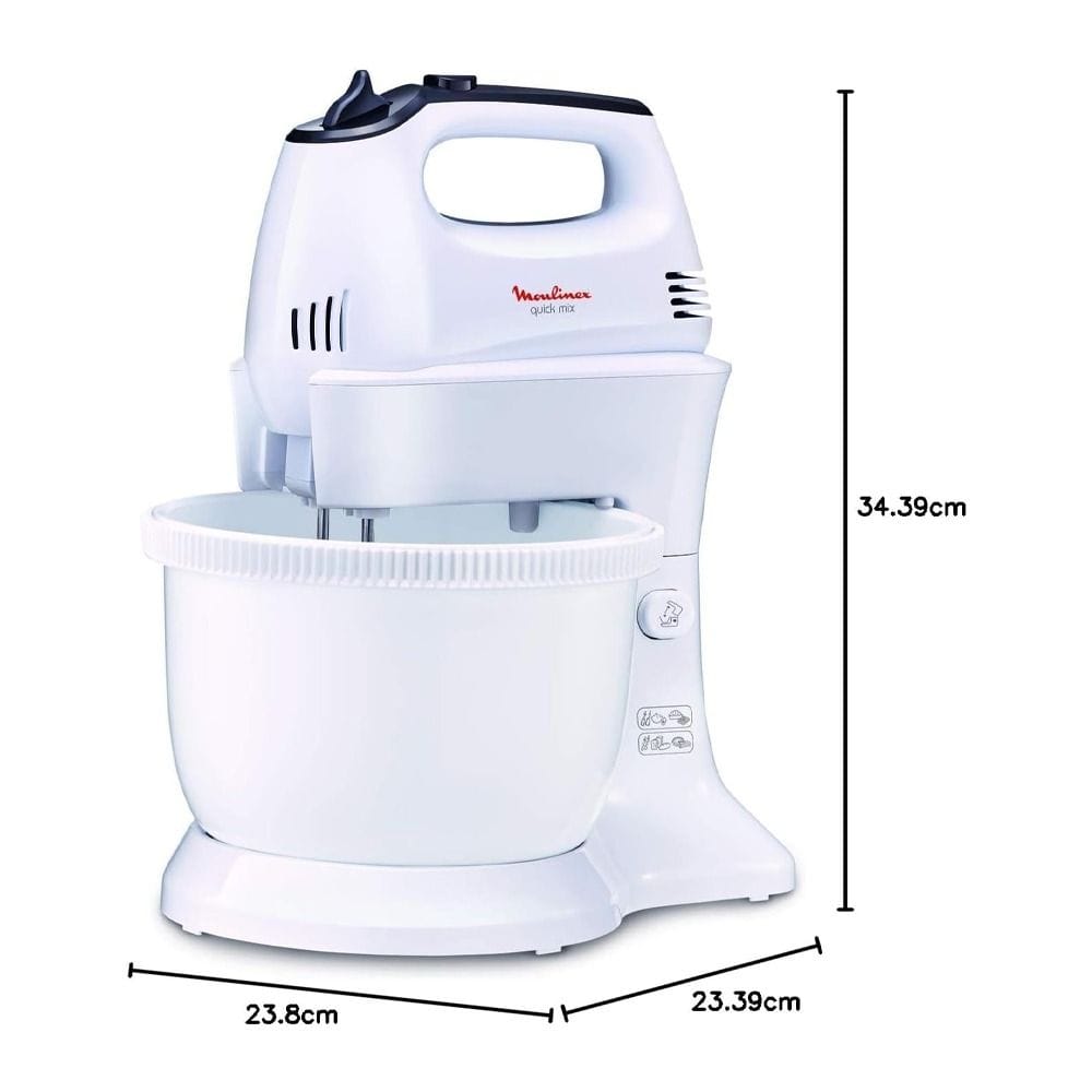 Moulinex Hand Mixer 300W, 5 Speed Settings And Turbo Function, Effortless And Hand-free Preparations, Great Whisking Results - White - HM311127