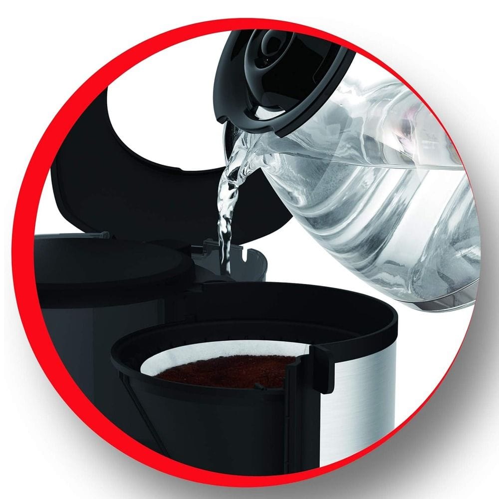 Moulinex Subito Black Filter Coffee Maker 1000W, Capacity 1.25L, Anti-drip System, Full Transparent Water Tank - Silver/Black - FG370827