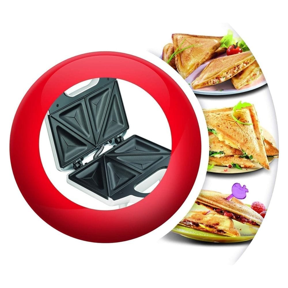 Moulinex Ultracompact Sandwich Maker 700W, Preheating Indicator, Fixed Non Stick Coated Plates, Lights Indicator - White - SM154042