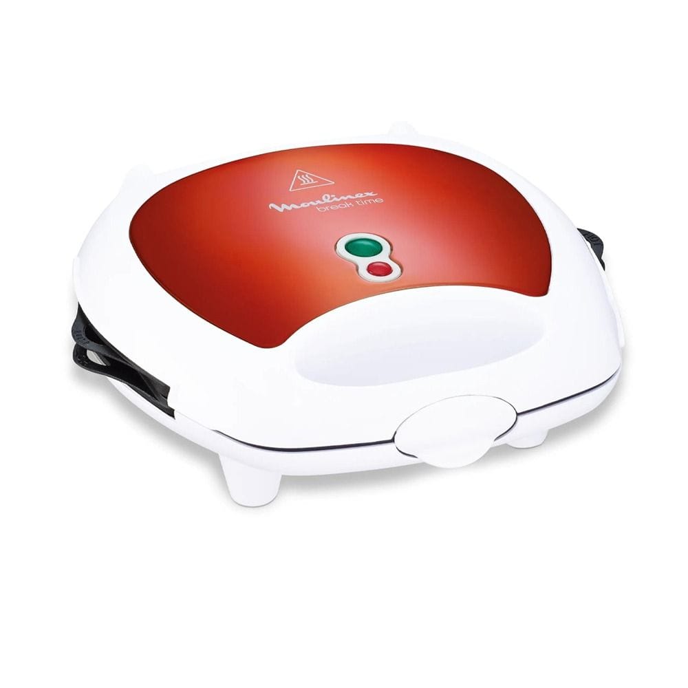 Moulinex Breaktime Sandwich Maker 700W, 3 Removable Non-Stick Coated Plates, Multifunction, Space Saving Storage - White/Red - SW612543