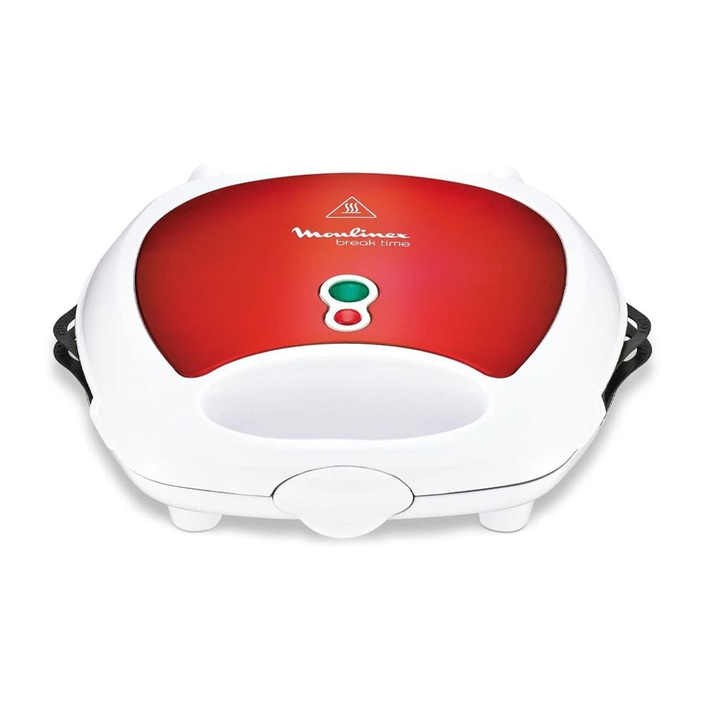 Moulinex Breaktime Sandwich Maker 700W, 3 Removable Non-Stick Coated Plates, Multifunction, Space Saving Storage - White/Red - SW612543