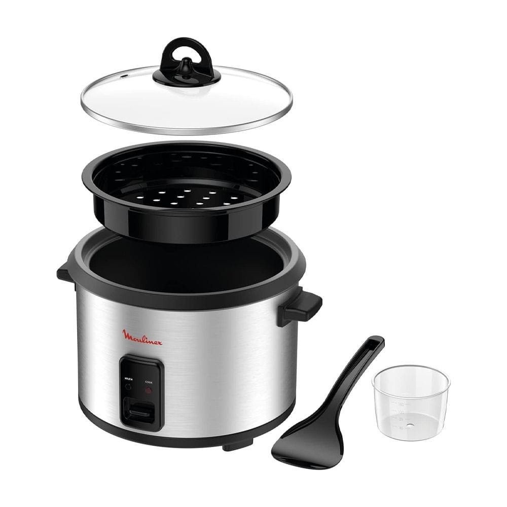 Moulinex Easyrice Rice Cooker 700W, 1.8L Rice Maker, 10 Cup Capacity, Non Stick Coated Removable Bowl - Steel Black - MK123D27