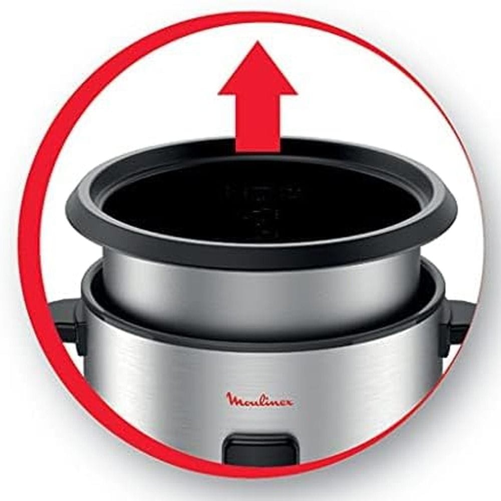 Moulinex Easyrice Rice Cooker 700W, 1.8L Rice Maker, 10 Cup Capacity, Non Stick Coated Removable Bowl - Steel Black - MK123D27