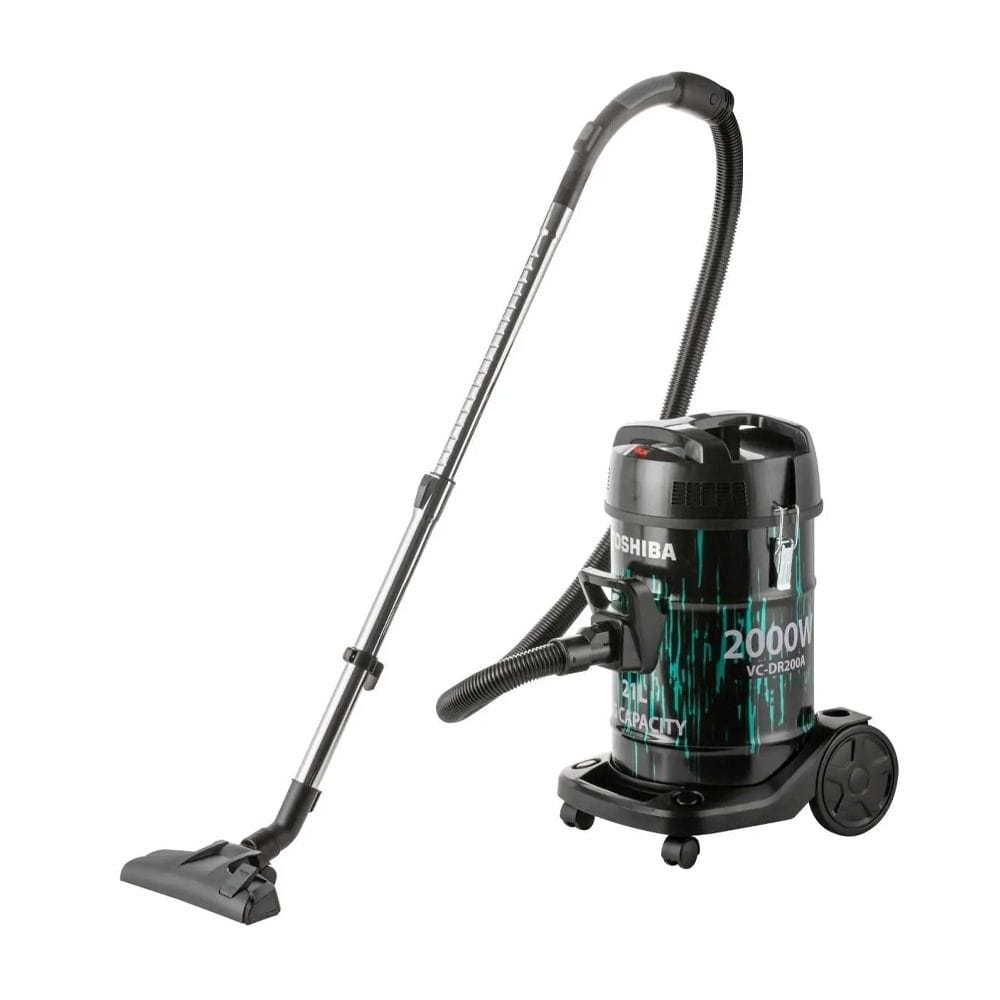 Toshiba Drum Type Vacuum Cleaner 2000W 21L, Powerful Motor Suction, Big Dust Capacity, Ergonomic Design Handle - Black/Aqua - VC-DR200ABF