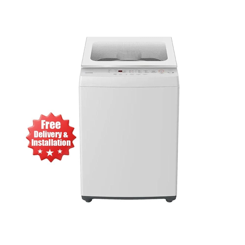 Toshiba Top Load Washing Machine 400W 8Kg, High-Speed Water Flow, Fuzzy Function, Tempered Glass Door - White - AW-M901BUPB(WW)