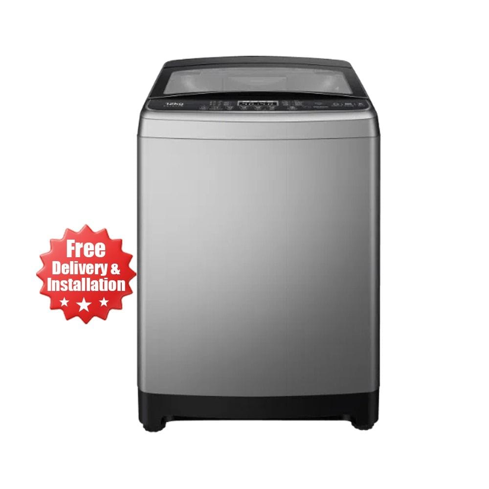 TCL Top Load Washer 12Kg, Double Enhanced Filter, Child Lock Supports, Damping Tempered Glass Cover, 24 Hours Delay - Gray - F312TLG