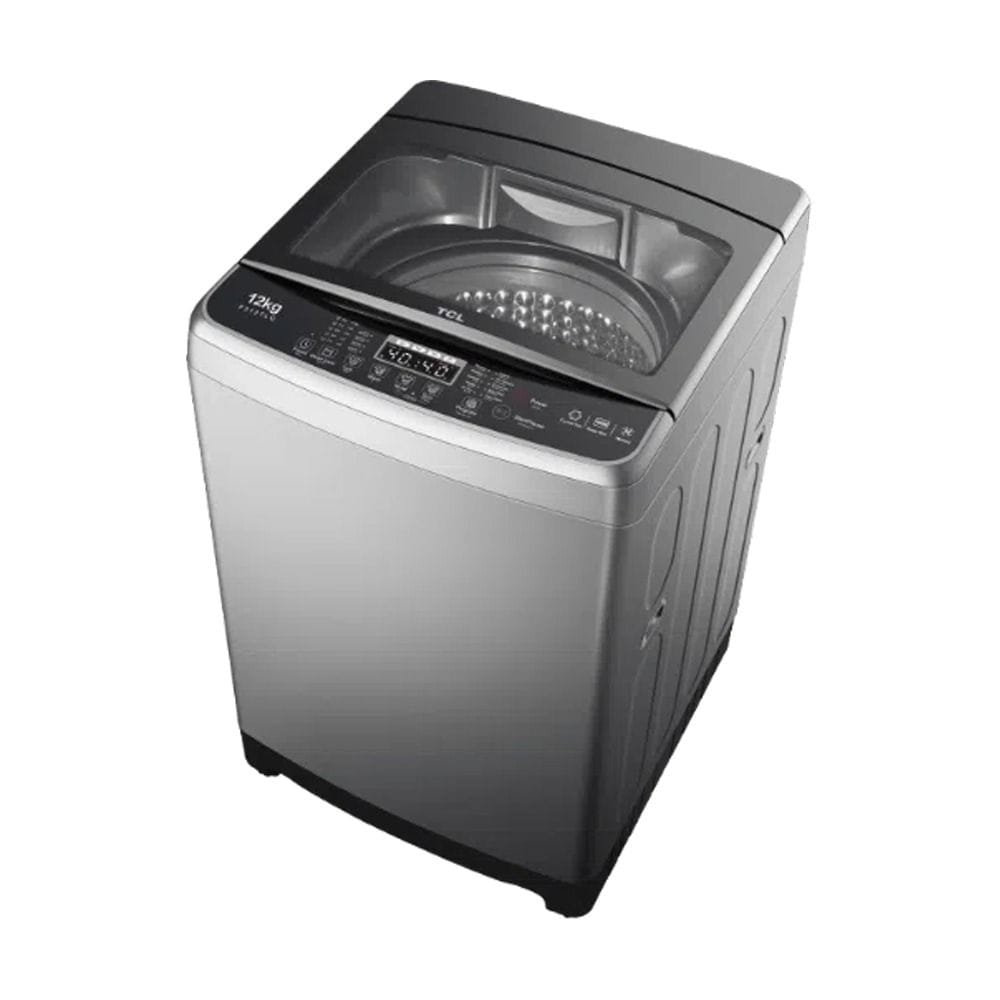 TCL Top Load Washer 12Kg, Double Enhanced Filter, Child Lock Supports, Damping Tempered Glass Cover, 24 Hours Delay - Gray - F312TLG