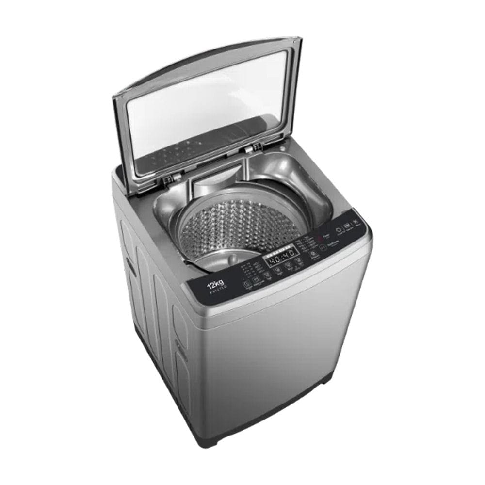 TCL Top Load Washer 12Kg, Double Enhanced Filter, Child Lock Supports, Damping Tempered Glass Cover, 24 Hours Delay - Gray - F312TLG