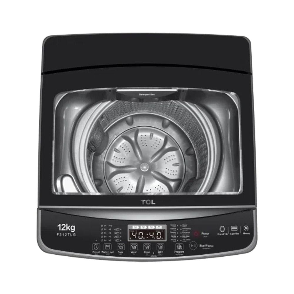 TCL Top Load Washer 12Kg, Double Enhanced Filter, Child Lock Supports, Damping Tempered Glass Cover, 24 Hours Delay - Gray - F312TLG