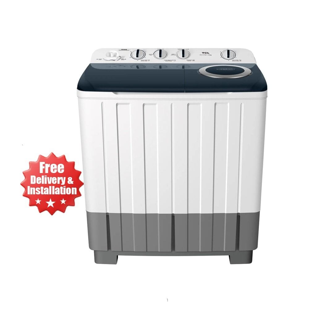 TCL Top Load Twin Tub Washing Machine 11Kg, Semi Automatic Functionality, Long Lasting Performance, Durable Body Construction - White - F211TTW