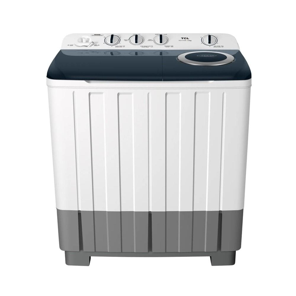 TCL Top Load Twin Tub Washing Machine 11Kg, Semi Automatic Functionality, Long Lasting Performance, Durable Body Construction - White - F211TTW