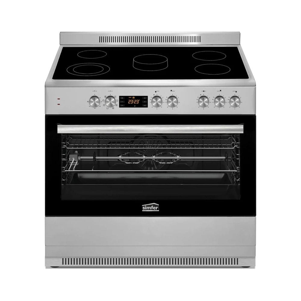 Simfer Ceramic Cooker 90x60cm, 5 Ceramic Elements, 8 Cooking Function, Round Baking Tray, Removable Oven Glass, Fully Electric - Gray - SMF9067VCM