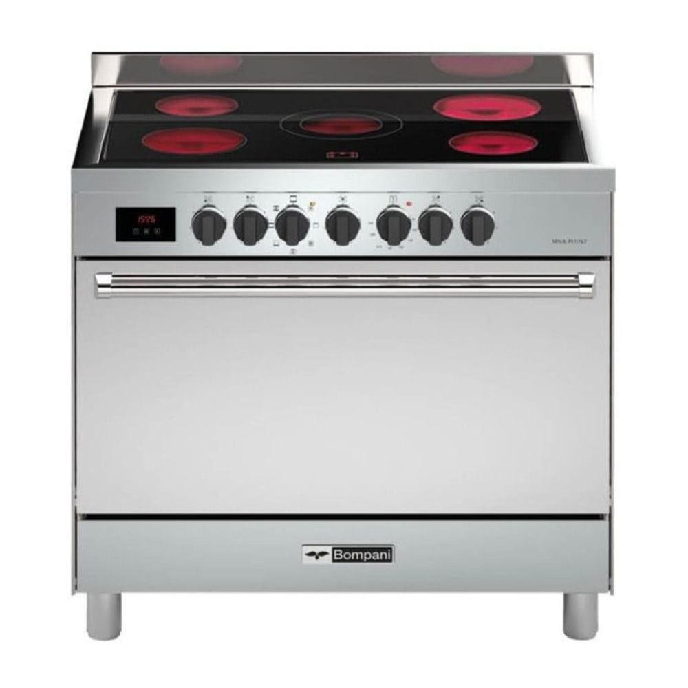 Bompani 5 Hot Plates Cooking Range 90x60cm, Stainless Steel, Multifunction Oven And Grill, Oven Thermostat, Chafing Dish Compartment - Silver - BO683DX/E