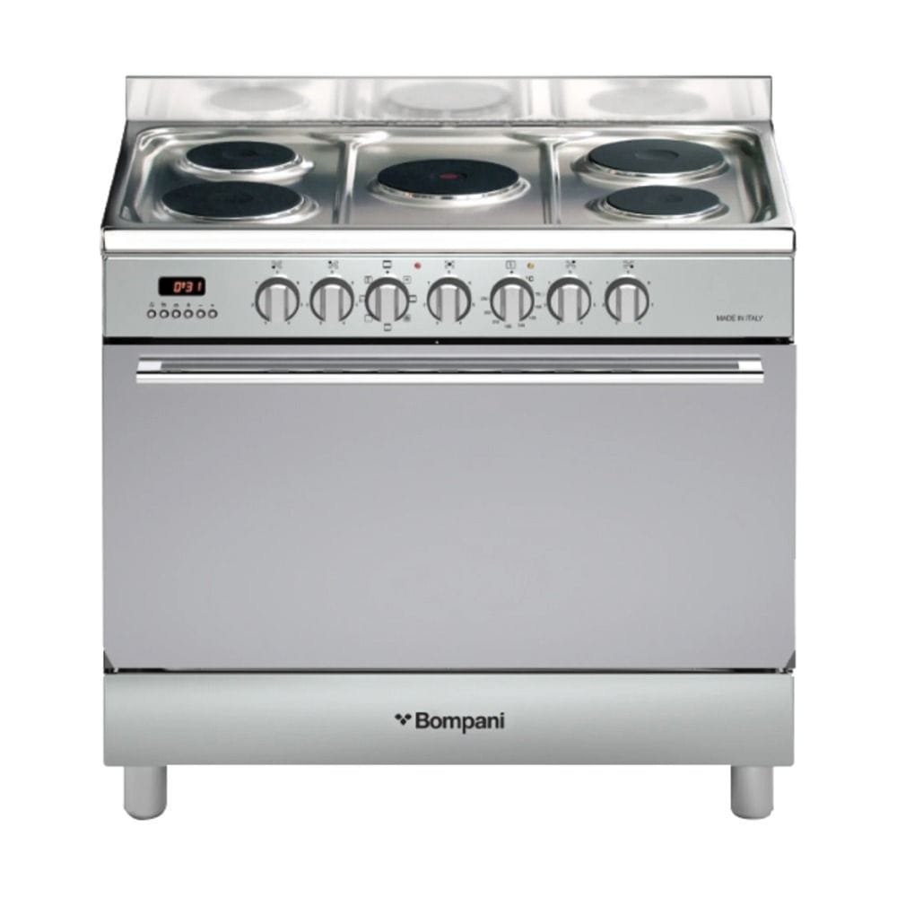 Bompani 5 Hot Plates Cooking Range 90x60cm, Stainless Steel Finish, Oven Thermostat, Multifunction Oven, Cooking End Timer - Silver - BO683EG/E
