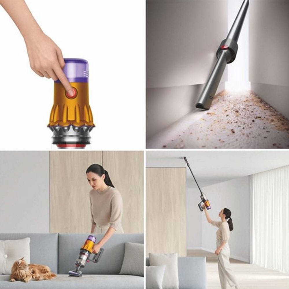 Dyson V12 Detect Slim Absolute Cordless Vacuum Cleaner with Fluffy Optic Head, Hyperdymium Motor, 60-Min Runtime & De-Tangling Tech | Yellow/Nickel - SV46