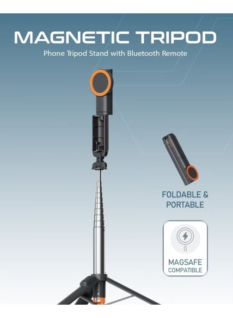 Moxedo Stablix Magnetic Tripod with Wireless Remote, 100cm Extendable Height & 360° Rotation | Black - MX-MTS001