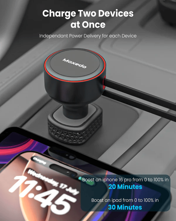 Moxedo Ultra Fast Car Charger with Built-in Retractable USB-C Cable MX-CC029, 60W - Black