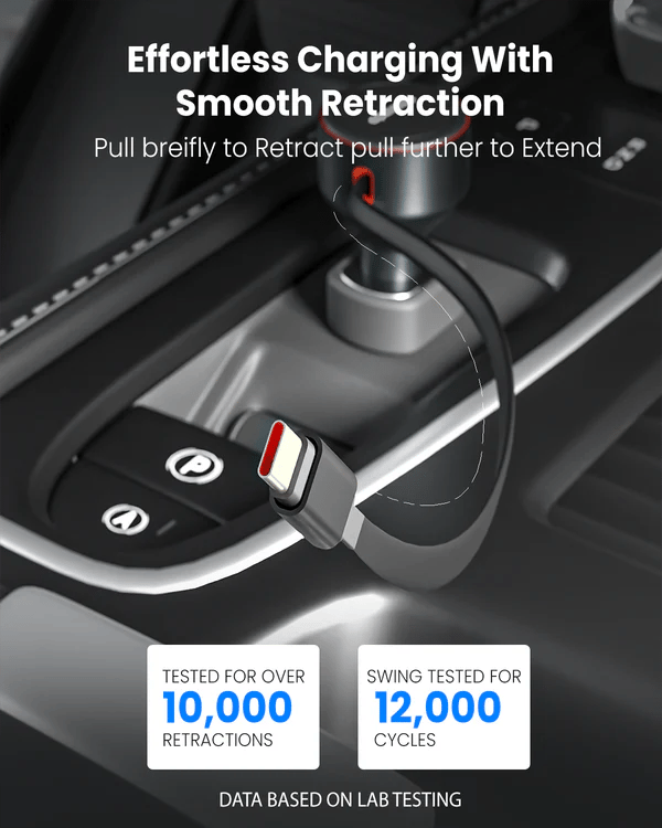 Moxedo Ultra Fast Car Charger with Built-in Retractable USB-C Cable MX-CC029, 60W - Black