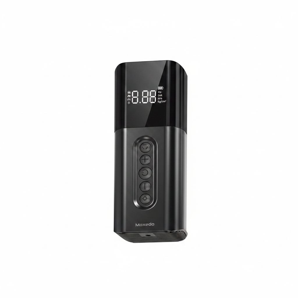 Moxedo Air Dynamo Electric Air Pump 150 PSI with LED Light, 4 Nozzles & Portable High-Pressure Inflation | Black - MX-ADCOM011