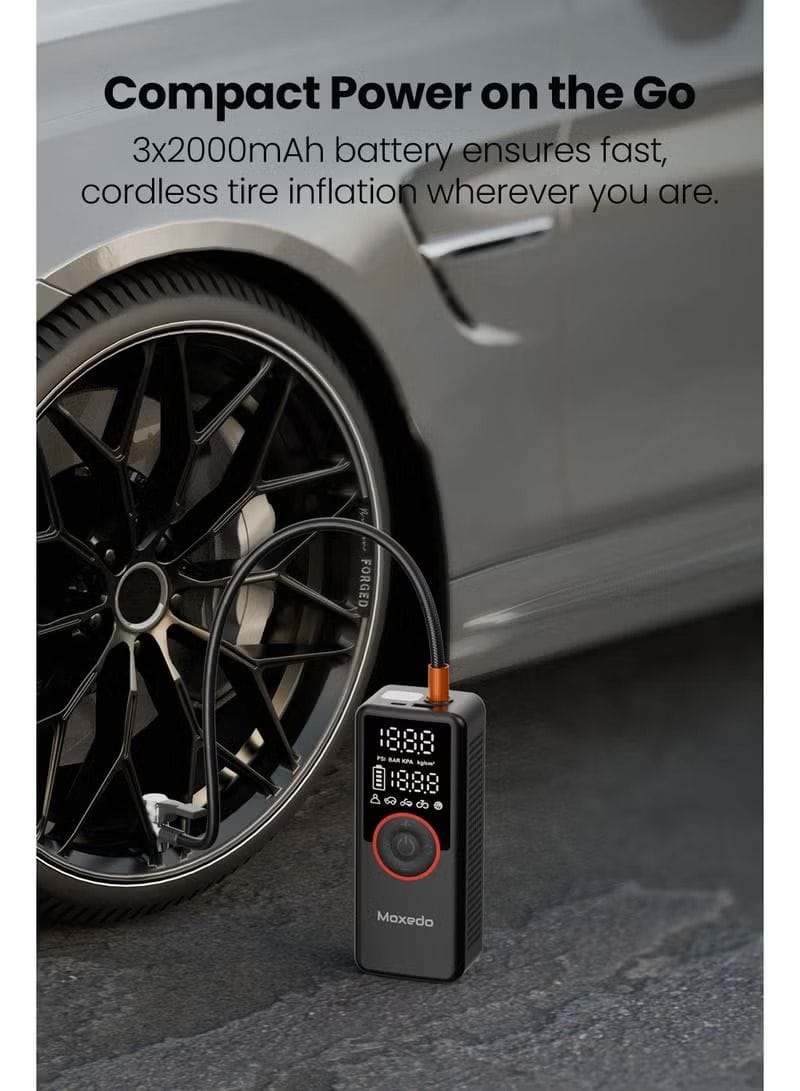 Moxedo Tirego Portable Smart Tire Inflator MX-STI003 150 PSI with Auto Shut-off and LED Light, Smart Digital Display - Black 