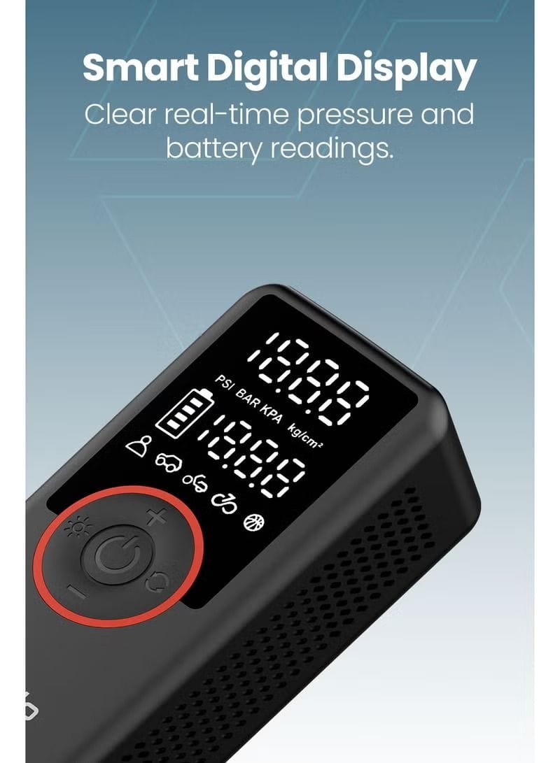 Moxedo Tirego Portable Smart Tire Inflator MX-STI003 150 PSI with Auto Shut-off and LED Light, Smart Digital Display - Black 