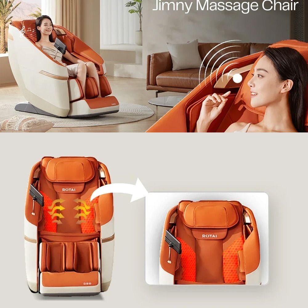 Rotai Jimny Massage Chair, 8D SL Track Full Body Massage, Zero Gravity Recline, Heat Therapy, Airbags, Foot Rollers, Voice & Bluetooth Control | Orange - A36