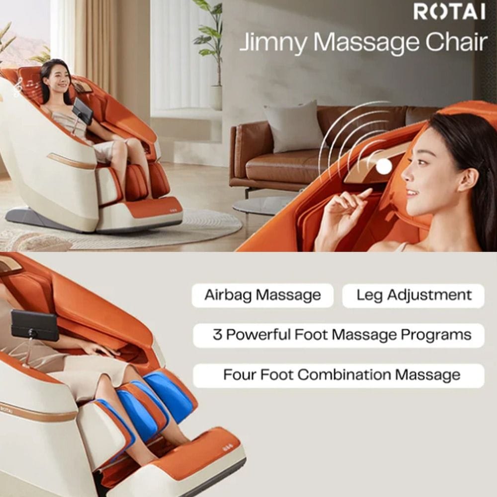 Rotai Jimny Massage Chair, 8D SL Track Full Body Massage, Zero Gravity Recline, Heat Therapy, Airbags, Foot Rollers, Voice & Bluetooth Control | Orange - A36