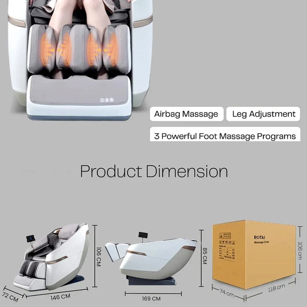 Rotai Jimny A36 Massage Chair with Full-Body Shiatsu, 12 Auto Programs, Zero Gravity, Carbon Fiber Heat Therapy & Built-In Speakers | Grey