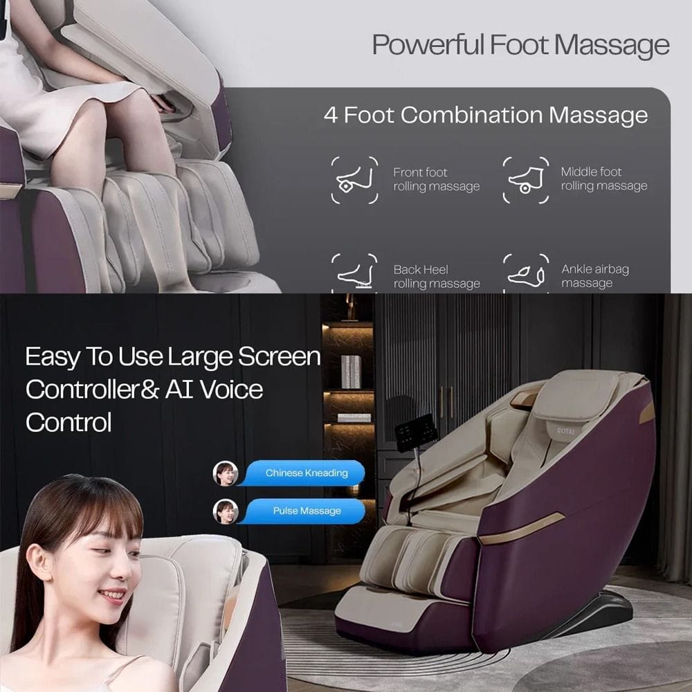 Rotai A36 MAX Massage Chair, 3D Massage Technology, Ergonomic Design, Adjustable Heat and Air Pressure - Magenta