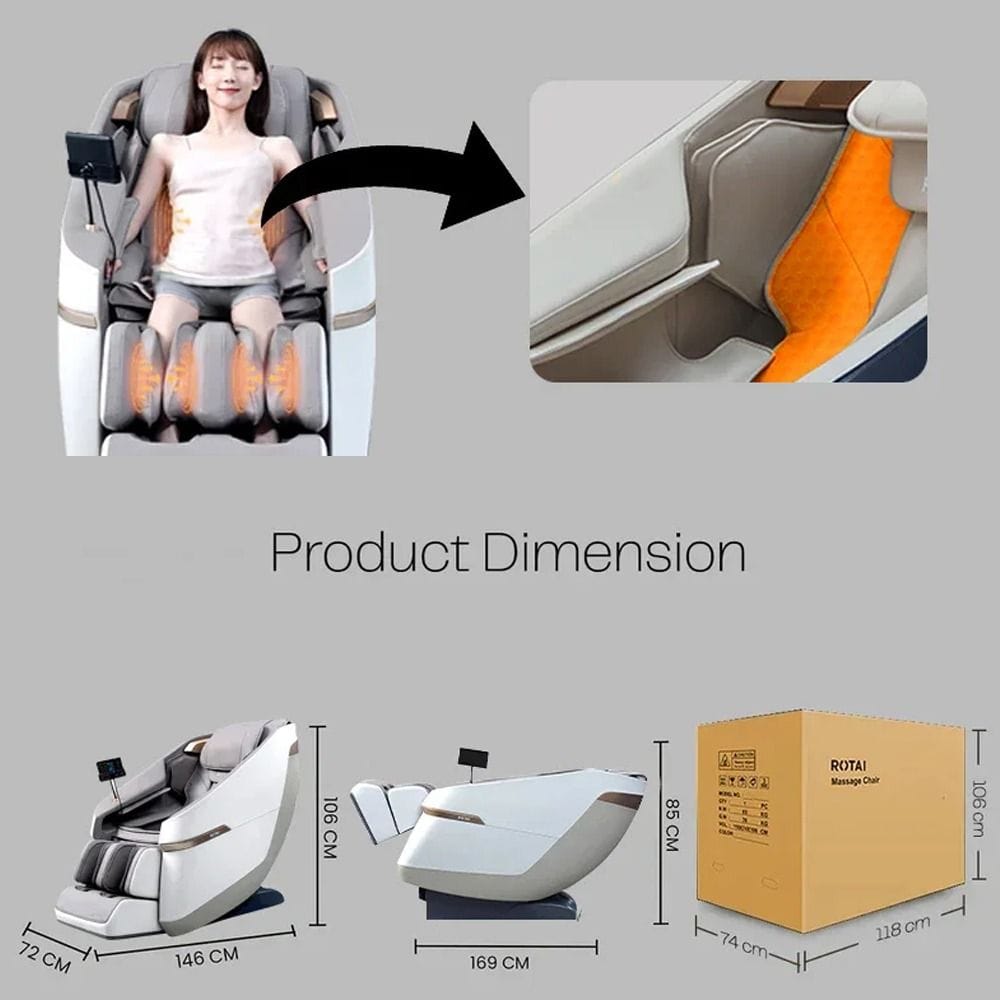 Rotai A36 Max Massage Chair with Upholstery - Advanced Relaxation Features for Ultimate Comfort - Grey 