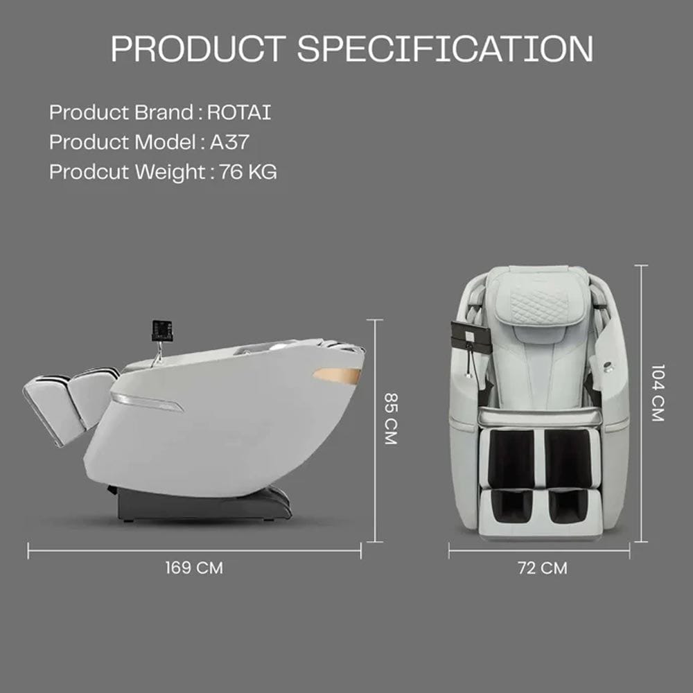 Rotai Ekanite 2-in-1 Massage Chair Sofa, Full Body Massage, Zero Gravity Recline, Heating Pads, Rocking Function, Touch Control & Space Capsule Design | Grey - A37