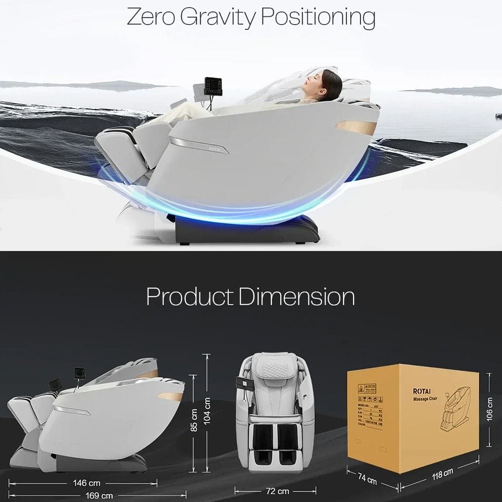 Rotai Ekanite 2-in-1 Massage Chair Sofa, Full Body Massage, Zero Gravity Recline, Heating Pads, Rocking Function, Touch Control & Space Capsule Design | Grey - A37