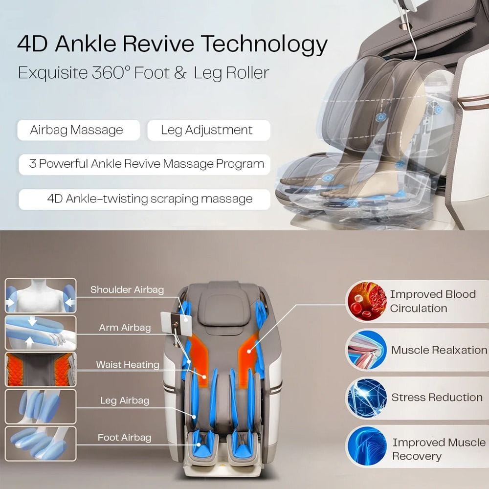 Rotai Massage Chair, Full Body with 4D Foot Rollers, Heating, 22 Auto Programs, Zero Gravity, 7" Touch Tablet, Voice Control -Grey - RT5652 