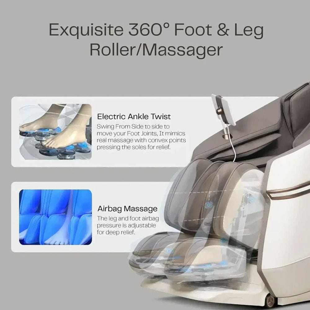 Rotai Massage Chair, Full Body with 4D Foot Rollers, Heating, 22 Auto Programs, Zero Gravity, 7" Touch Tablet, Voice Control -Grey - RT5652 