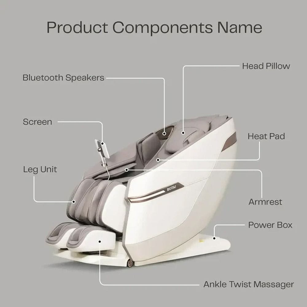 Rotai Massage Chair, Full Body with 4D Foot Rollers, Heating, 22 Auto Programs, Zero Gravity, 7" Touch Tablet, Voice Control -Grey - RT5652 