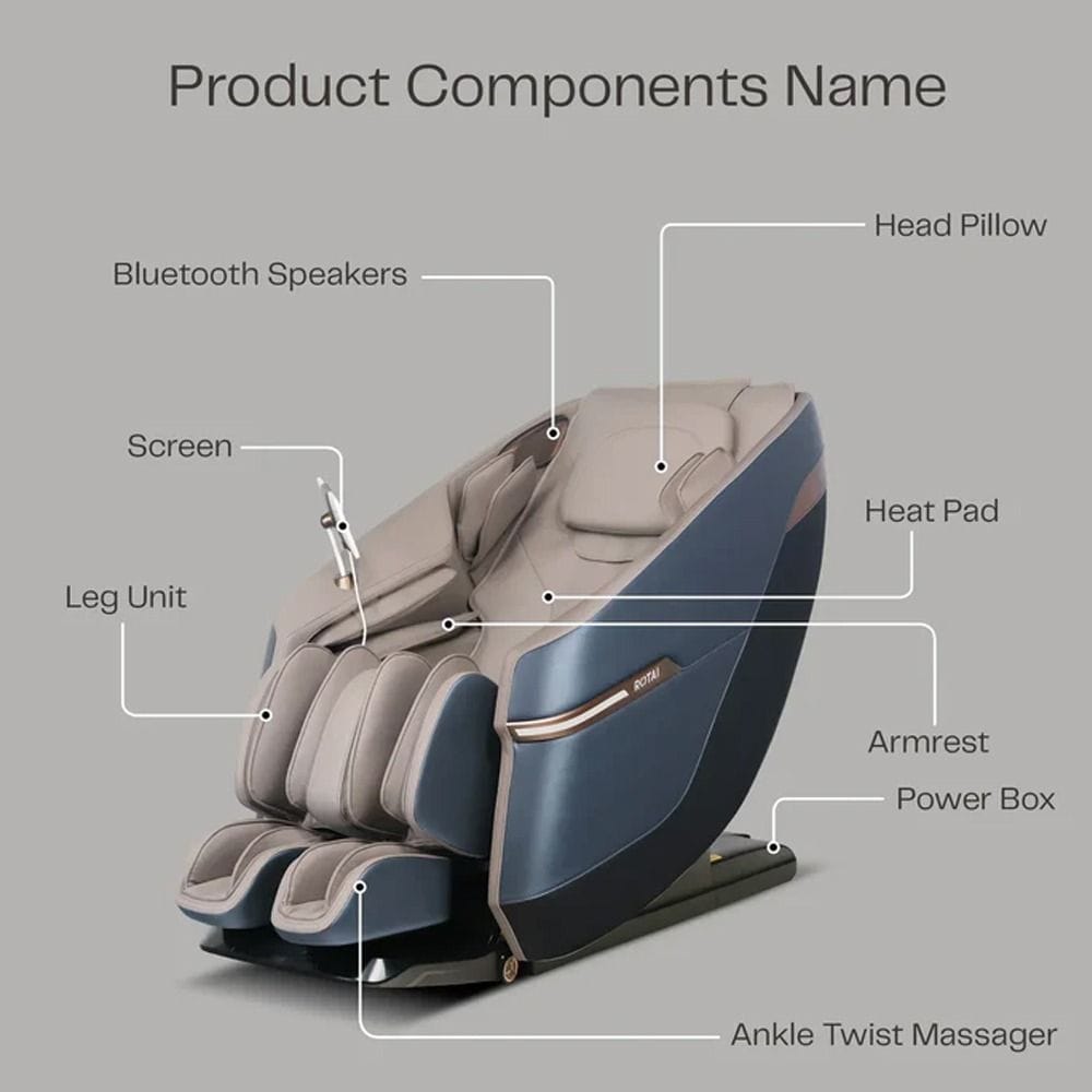 Rotai Full Body Massage Chair, 4D Foot Rollers, Heating, 22 Auto Programs, Space Capsule Design, Zero Gravity, Voice Control - Blue - RT5652 