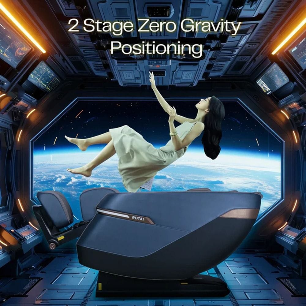 Rotai Full Body Massage Chair, 4D Foot Rollers, Heating, 22 Auto Programs, Space Capsule Design, Zero Gravity, Voice Control - Blue - RT5652 