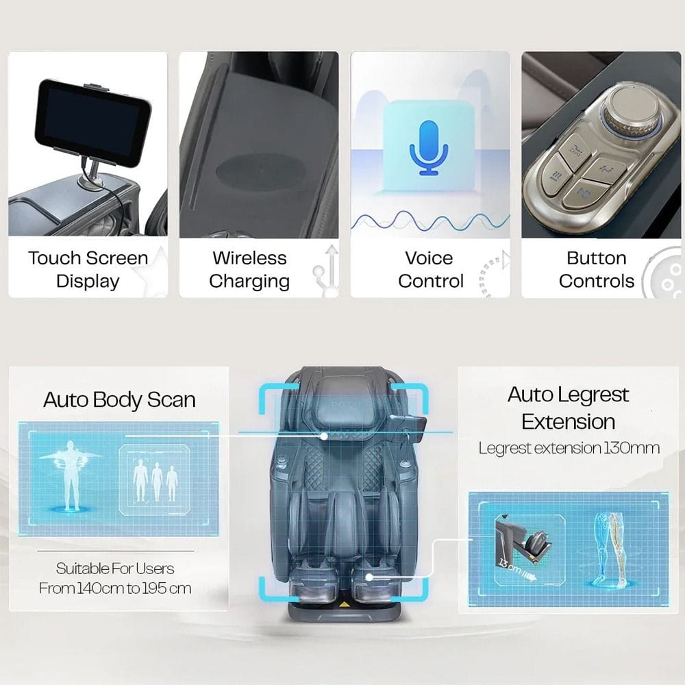 Rotai Vanquish Massage Chair, AI Smart Full Body Massage, Dual Zero Gravity Recline, 26 Airbags, Heat Therapy, 360° Foot & Leg Rollers & Wireless Charging | Grey - A70 Pro