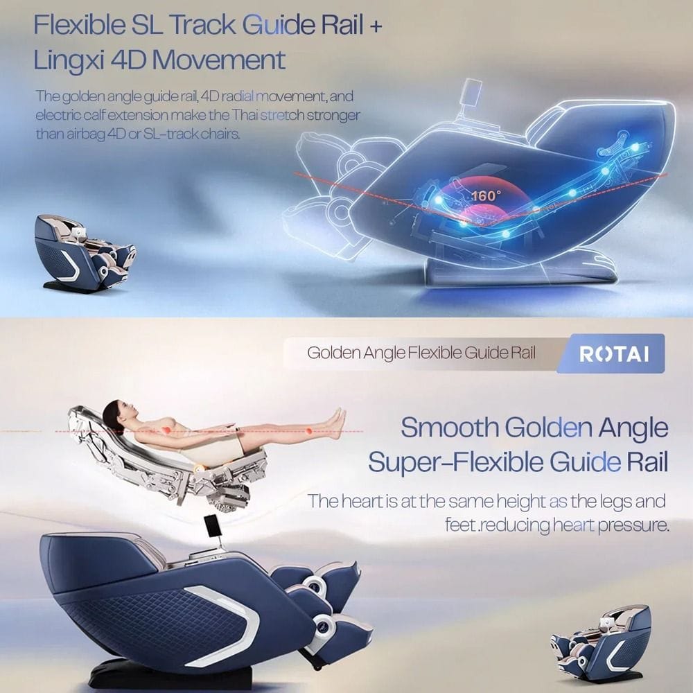 Rotai 8D SL-Track Massage Chair, Dual-Core 4D Rollers, 38 Airbags, Zero Gravity, Yoga Stretch, Heat Therapy, AI Voice & Bluetooth | Blue - A70 Max