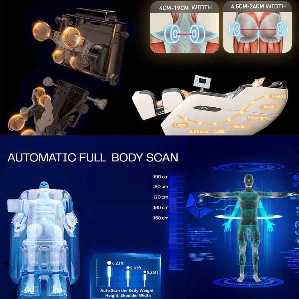 Rotai Royal Signature Massage Chair, AI Body Scan, 6 Massage Techniques, 22 Wellness Modes, Zero Gravity Recline, Heat Therapy, Voice & Touch Control | Grey - RT5950