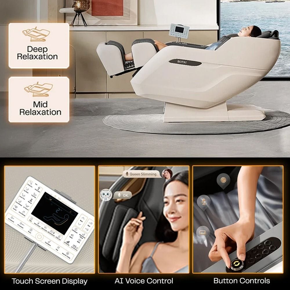 Rotai Royal Signature Massage Chair, AI Body Scan, 6 Massage Techniques, 22 Wellness Modes, Zero Gravity Recline, Heat Therapy, Voice & Touch Control | Grey - RT5950