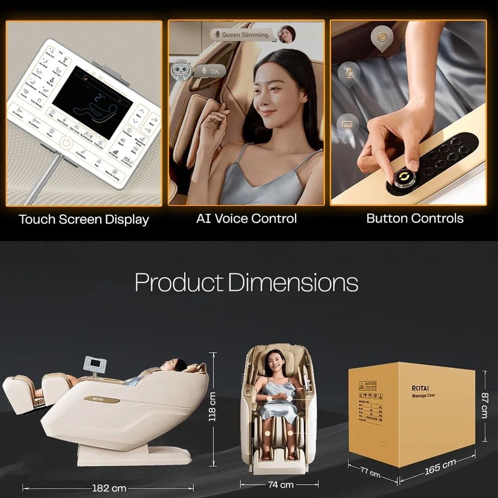 Rotai Royal Signature Massage Chair, AI Body Scan, 6 Massage Techniques, 22 Wellness Modes, Zero Gravity Recline, Heat Therapy & Voice Touch Control | White - RT5950