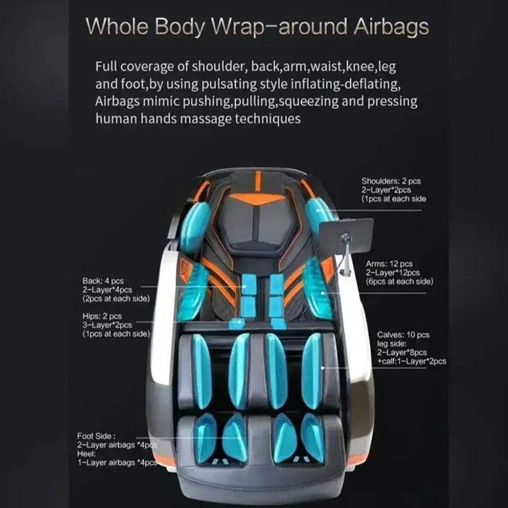 كرسي مساج روتاي RT8800 Lambo الفاخر مع آلية مزدوجة رباعية الأبعاد، مسح ذكي للجسم بالذكاء الاصطناعي، مسار مرن بانعدام الضغط، تسخين بتقنية الجرافين، ووسائد هوائية للجسم بالكامل - برتقالي