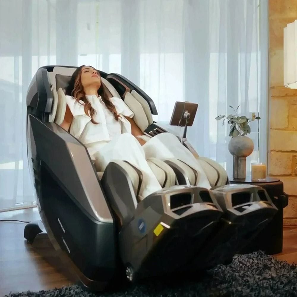 Rotai AI Robotic Massage Chair with ROVO Walking Technology, 6D Dual Mechanism, Tri-Sole Reflexology, Heat Therapy, Voice Control & Bluetooth | Glacier Silver - RT8802
